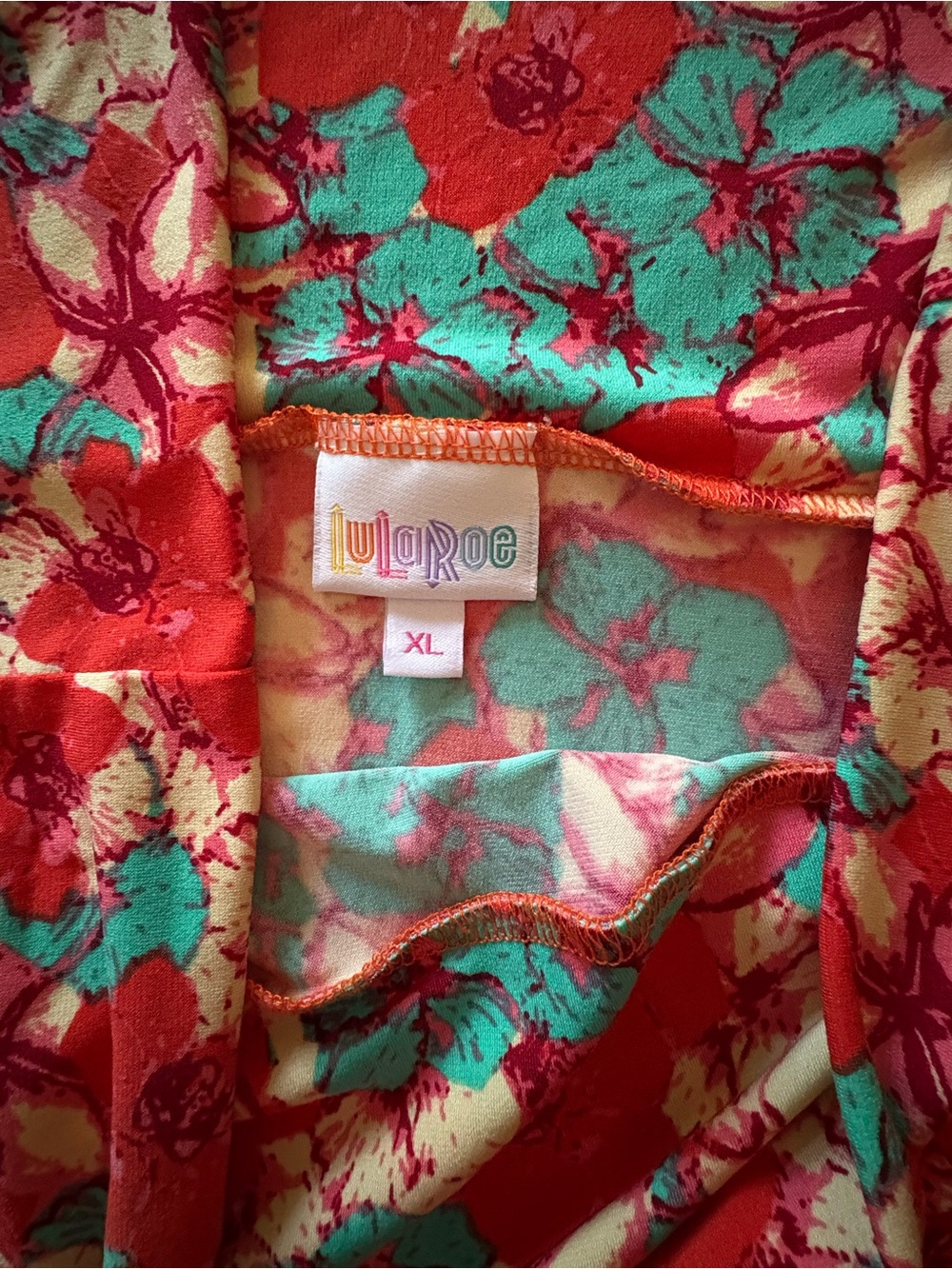 LuLaRoe Red Floral Maxi Skirt with Turquoise Accents - Picture 5 of 6